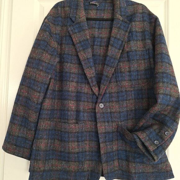 Daniel‎ Hechter Paris, wool Blue Brown checkered  blazer, jacket, size 48 - Picture 1 of 9